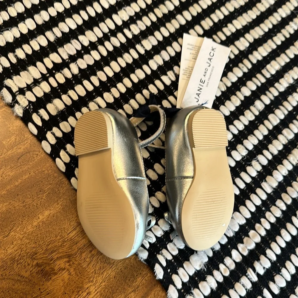 JANIE and JACK METALLIC ANKLE STRAP BOW BALLET FLAT